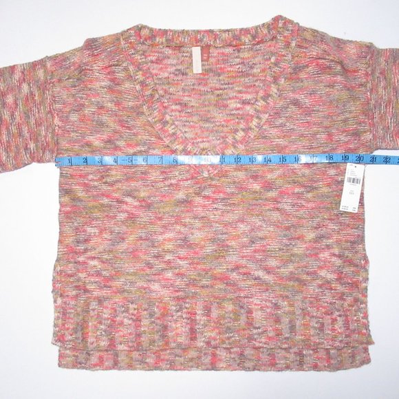 Anthropologie Pilcro Deep V Sweater -  Pink Spacedye Combo XXS 2XS 00 - Picture 4 of 9